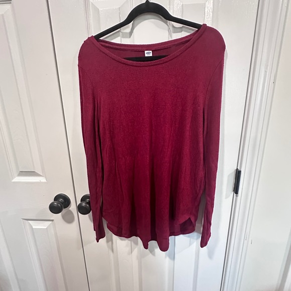 Old Navy Tops - Old Navy Women's Large Burgundy Boat Neck Long Sleeve Knit Top Stretch Casual